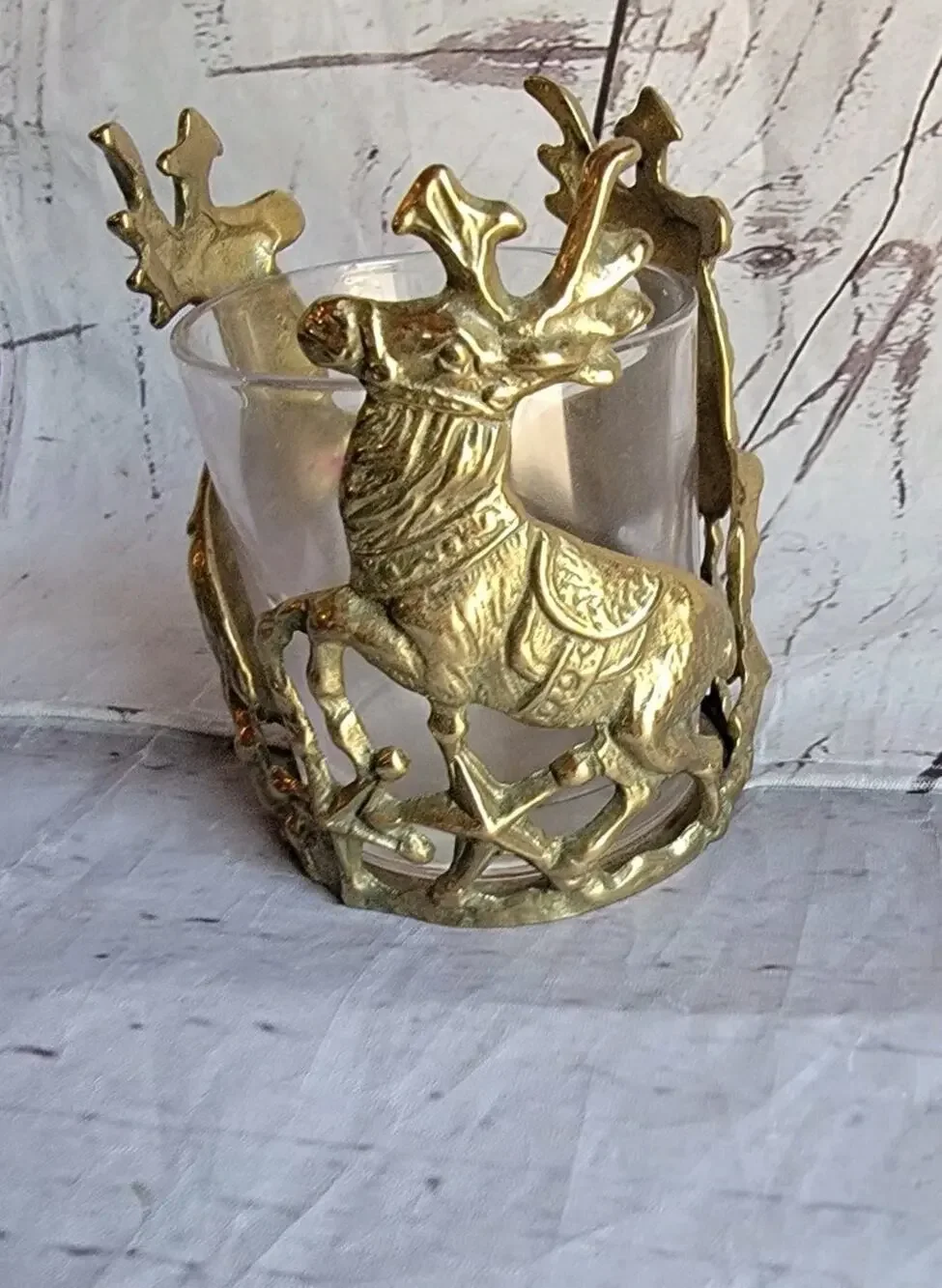 Vintage Heavy Brass Reindeer Pillar Candle Holder Made In Korea